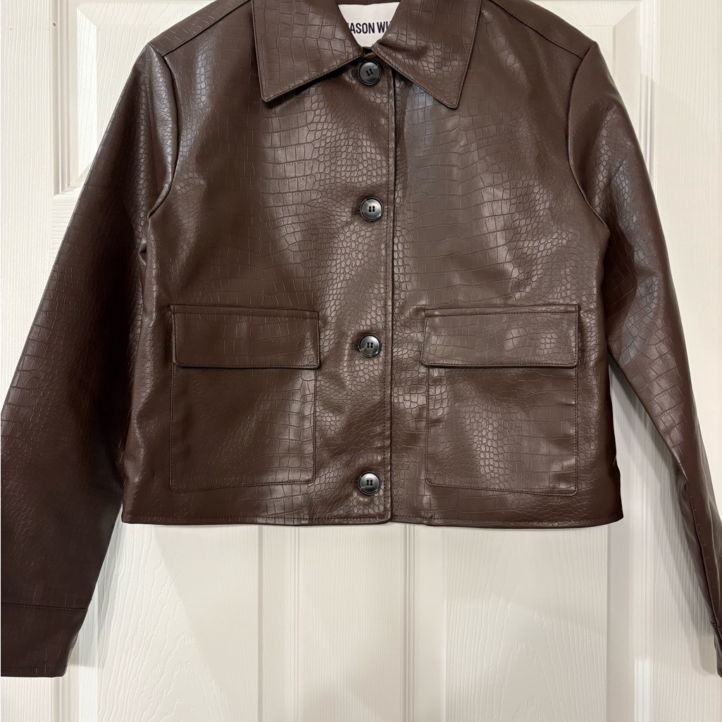 Nwt Jason Wu Deep Brown Croc-Embossed Fauxleather Jacket